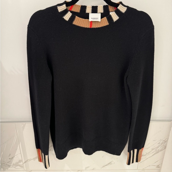 SOLD Burberry Black Sweater with Striped Accents - Picture 2 of 10